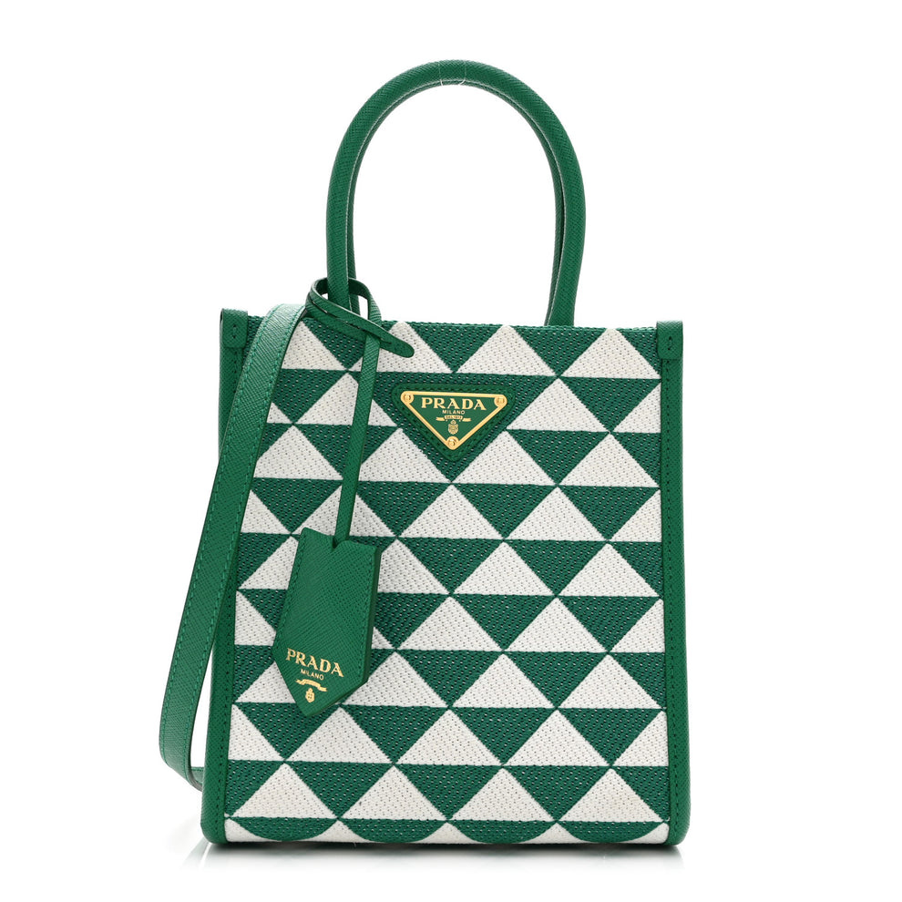 Jacquard Saffiano Triangolo Symbole Embroidered Micro Tote Mango White