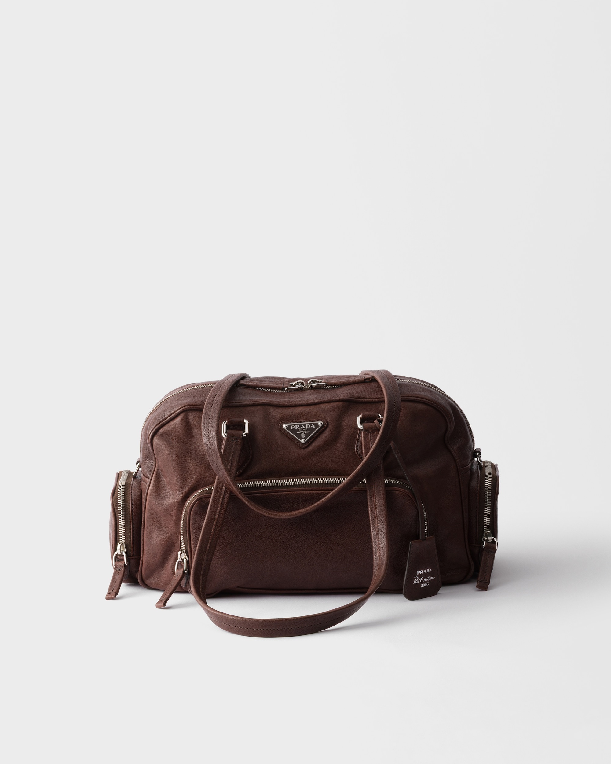 Large washed leather top-handle bag