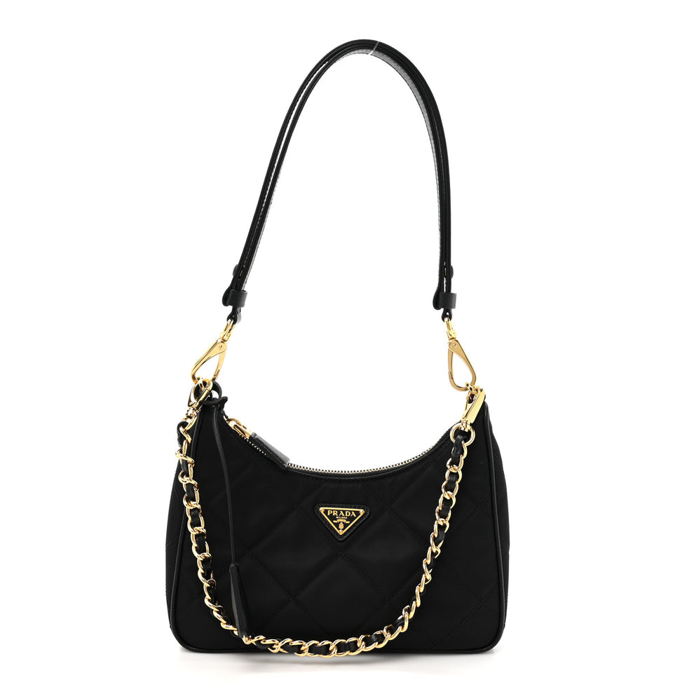 Re-Nylon Saffiano Quilted Mini Re-Edition 1995 Chaine Shoulder Bag Black