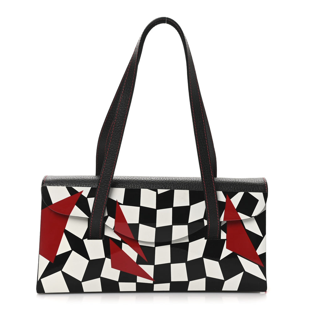Pigskin Plexiglass Geometric Shoulder Bag Black White Red