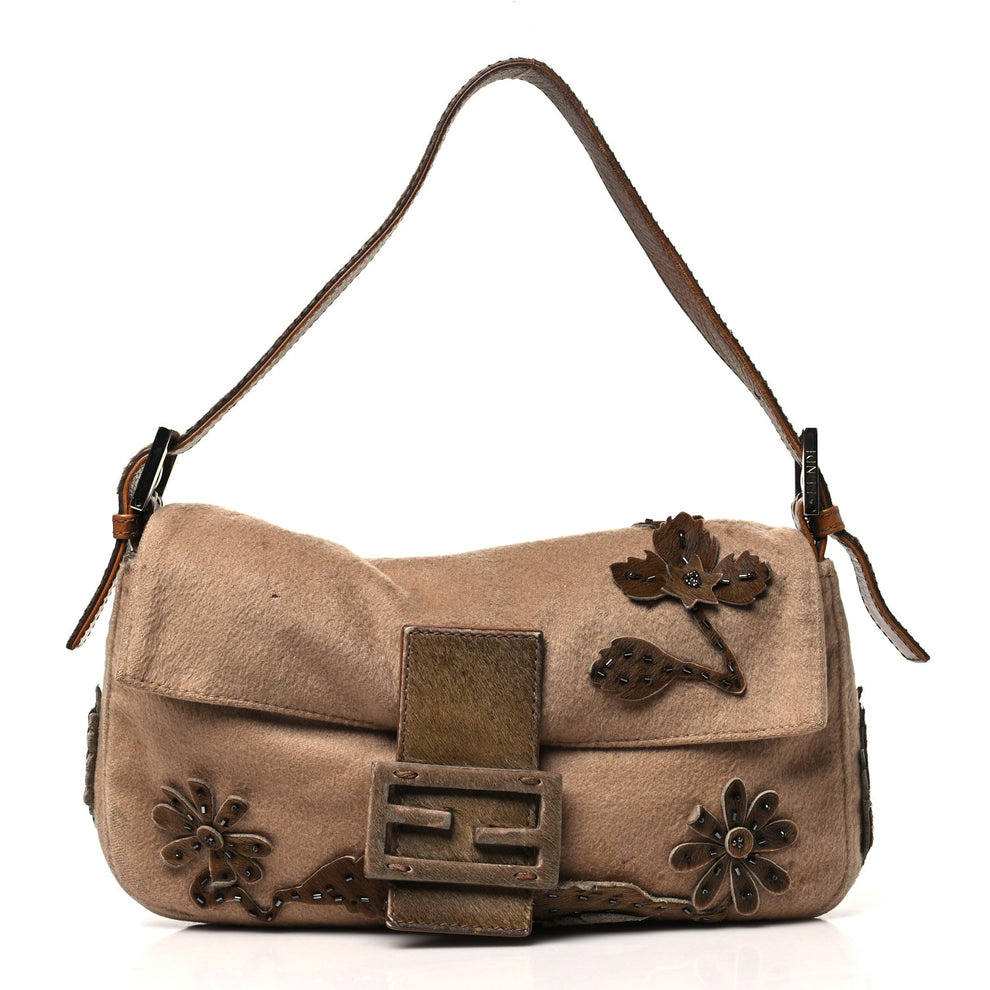 Wool Pony Hair Flower Applique Baguette Brown