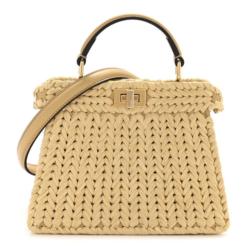 Paglia Vitello King Nappa Woven Petite Peekaboo I SEE U Satchel Sahara