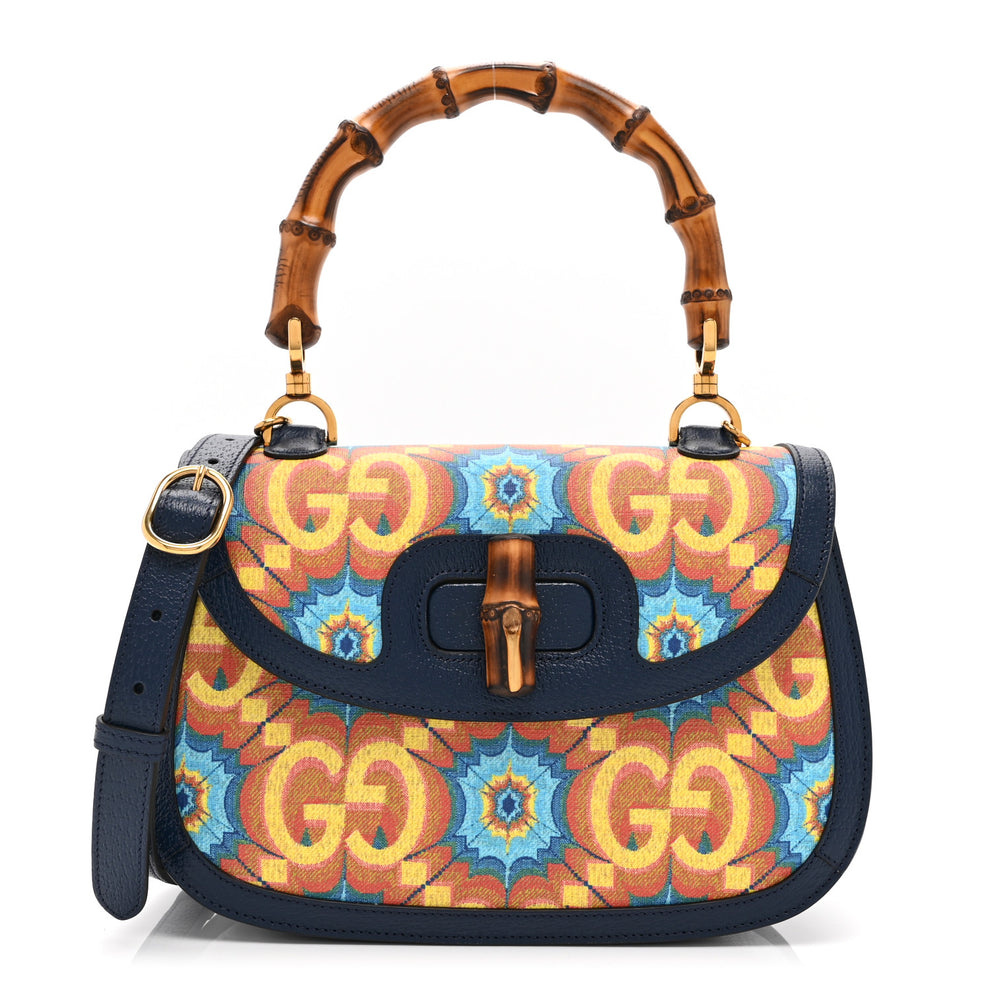 Calfskin Kaleidoscope Medium Bamboo 1947 Top Handle Bag Blue Orange Multicolor Blue Agata