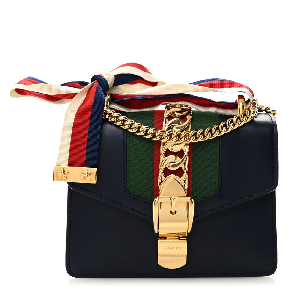 Calfskin Mini Sylvie Chain Shoulder Bag Blue Agata