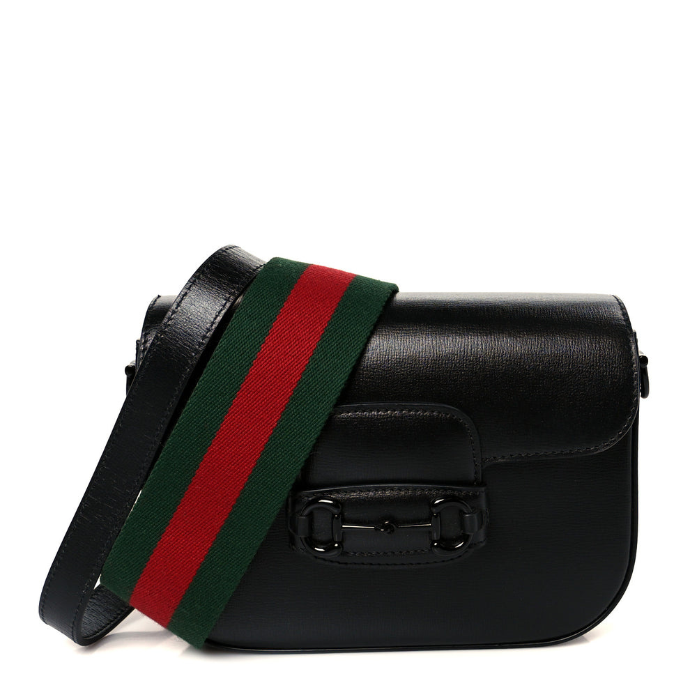 Azalea Calfskin Web Monochrome Small Horsebit 1955 Shoulder Bag Black