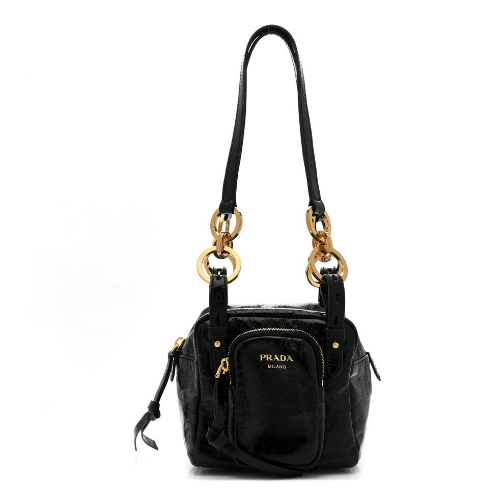 Glossy Calfskin Mini Dangle Shoulder Bag Black