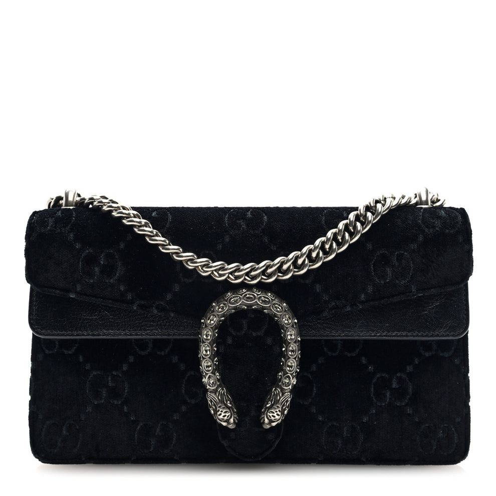 Velvet Skipper Crystal GG Monogram Small Dionysus Shoulder Bag Black Black Diamond