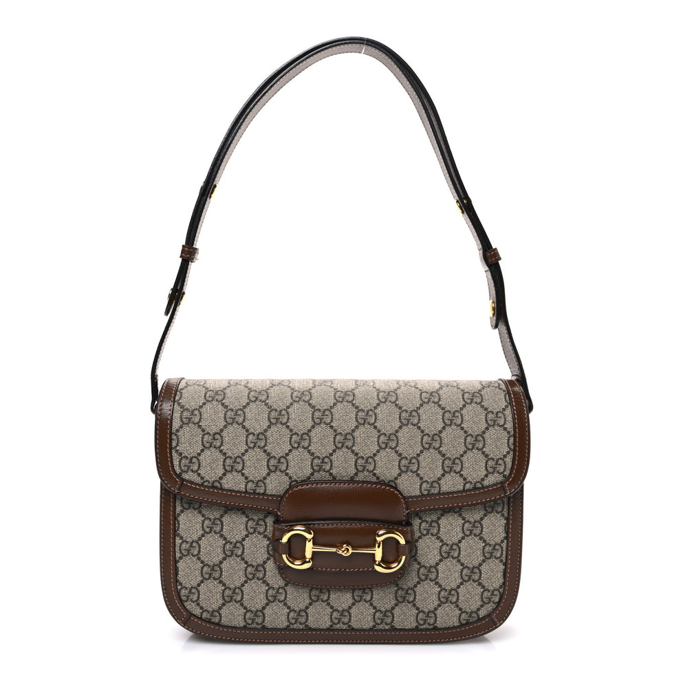 GG Supreme Monogram Horsebit 1955 Shoulder Bag Beige Brown Sugar