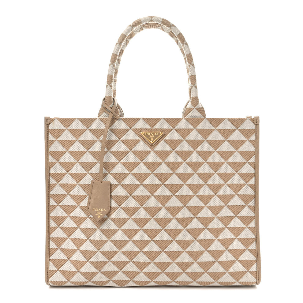 Jacquard Saffiano Triangolo Symbole Embroidered Large Tote Corda Talco