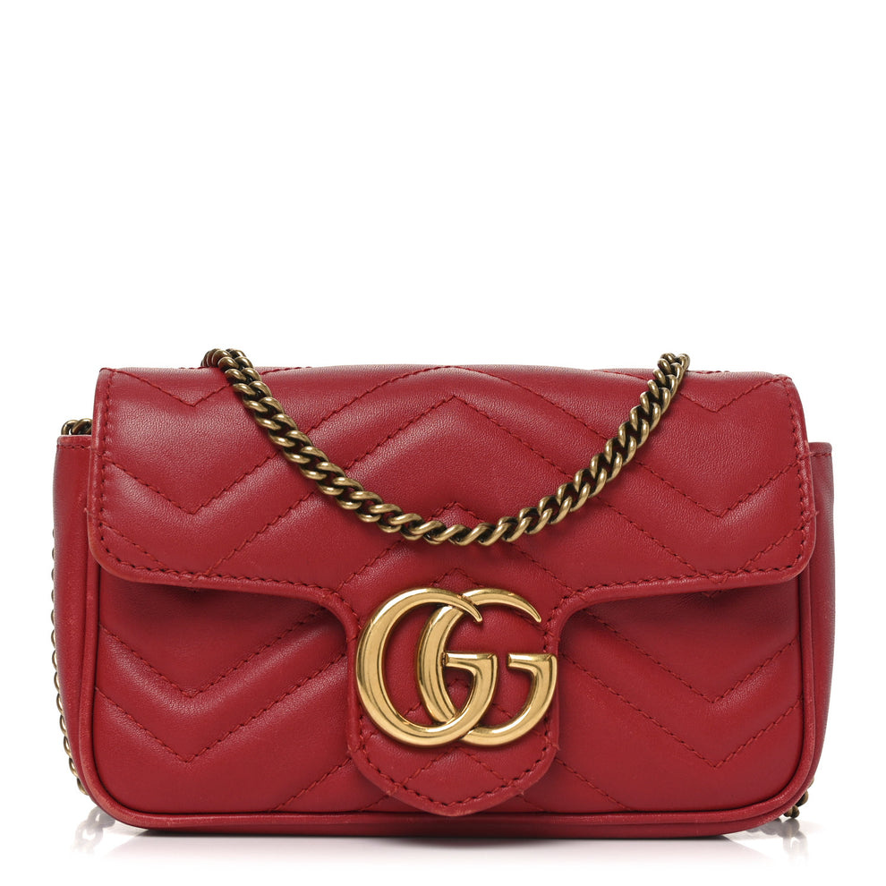 Calfskin Matelasse Super Mini GG Marmont Shoulder Bag Hibiscus Red