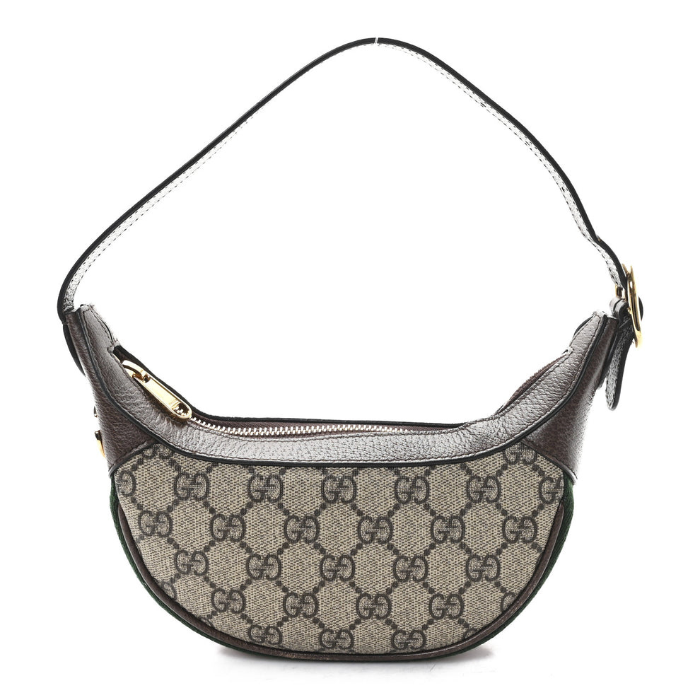 GG Supreme Monogram Textured Calfskin Web Mini Ophidia Half Moon Hobo Beige Ebony New Acero