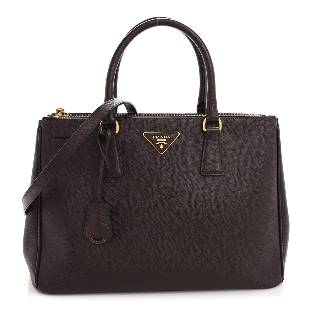 Saffiano Lux Medium Double Zip Tote Bordeaux