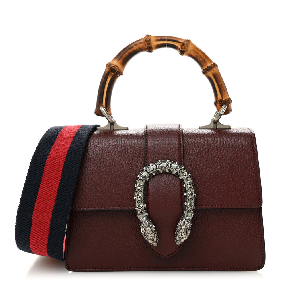 Dollar Calfskin Crystal Web Mini Dionysus Bamboo Top Handle Bag Vintage Bordeaux Black Diamond