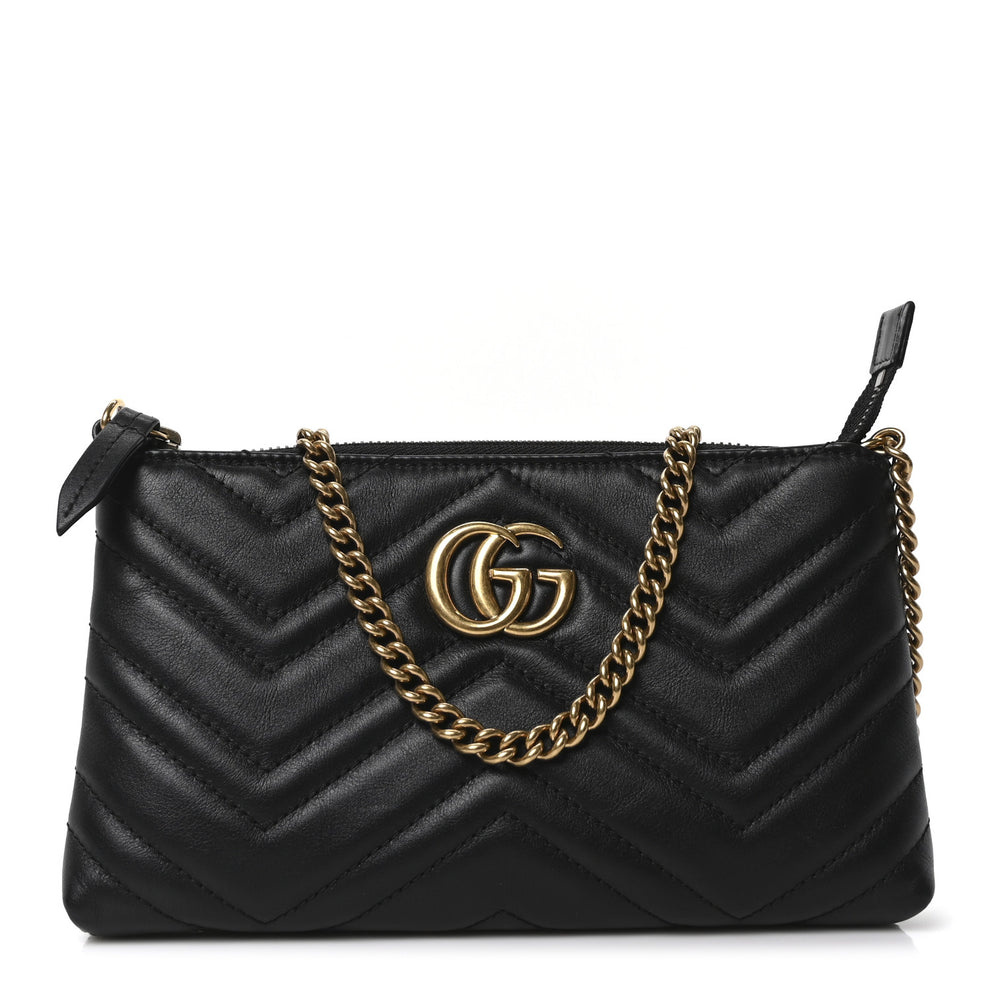 Calfskin Matelasse Mini GG Marmont Chain Bag Black