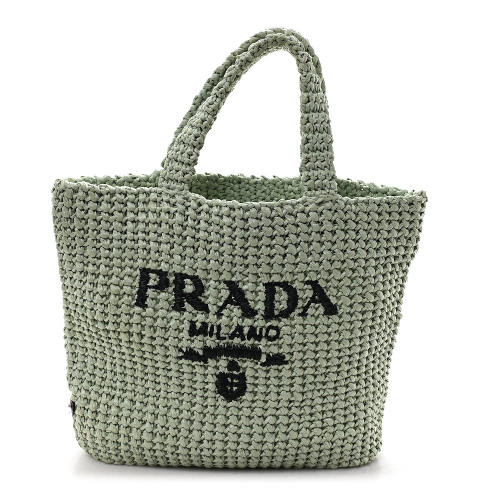 Yarn Raffia Effect Crochet Small Logo Tote Acqua