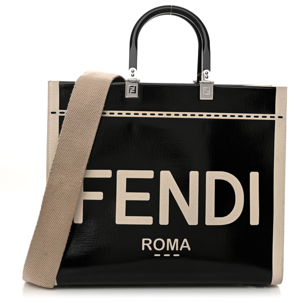 Patent Plexiglass Medium Fendi Sunshine Shopper Tote Black Ice White