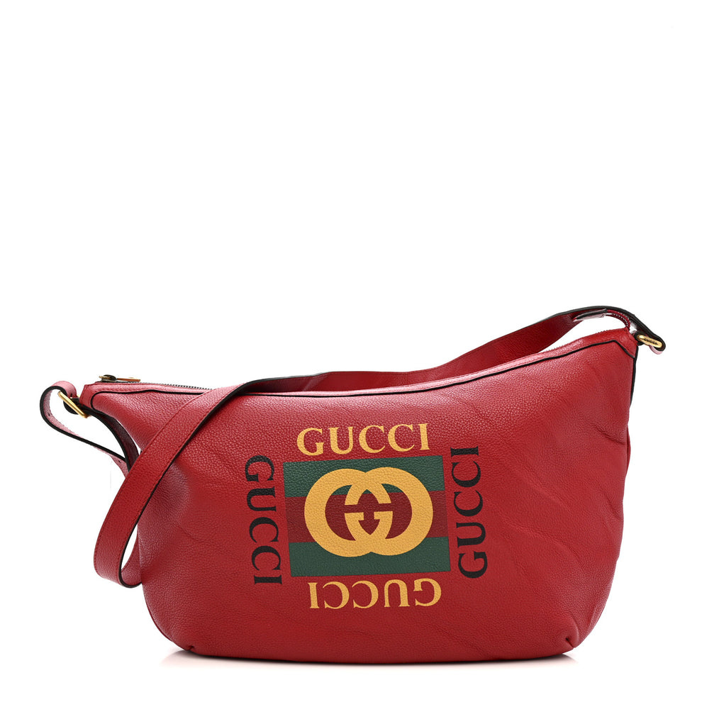 Grained Calfskin Logo Half Moon Hobo Red