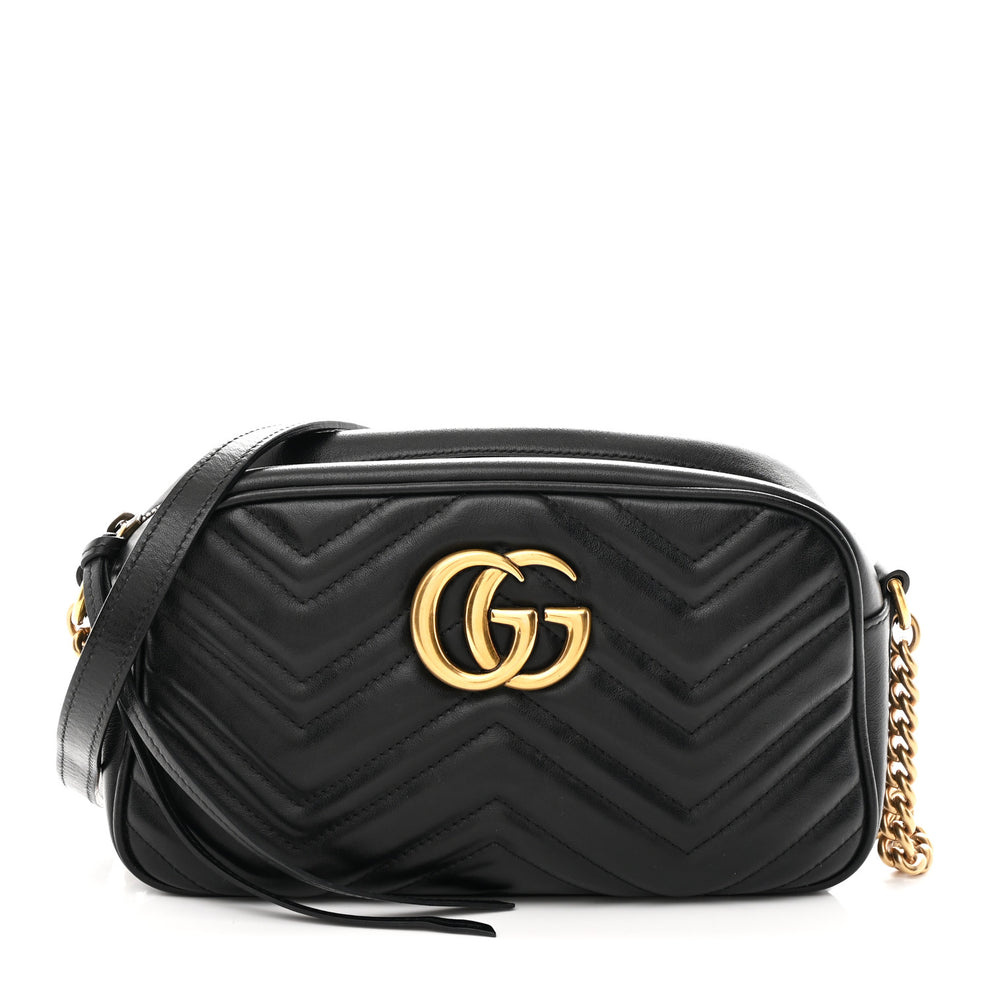 Calfskin Matelasse Small GG Marmont Chain Shoulder Bag Black