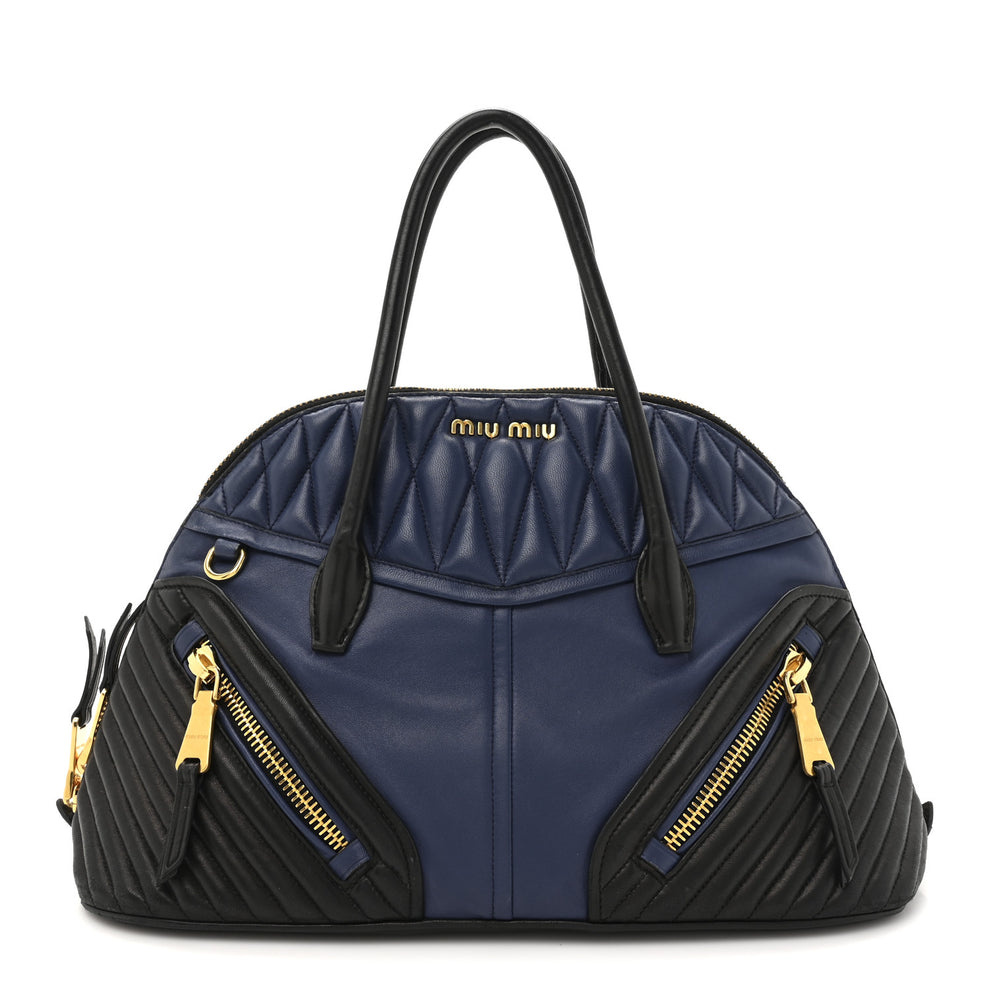 Nappa Matelasse Biker Bugatti Dome Satchel Inchiostro Black