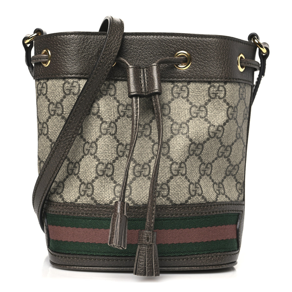 GG Supreme Monogram Web Mini Ophidia Bucket Bag Brown