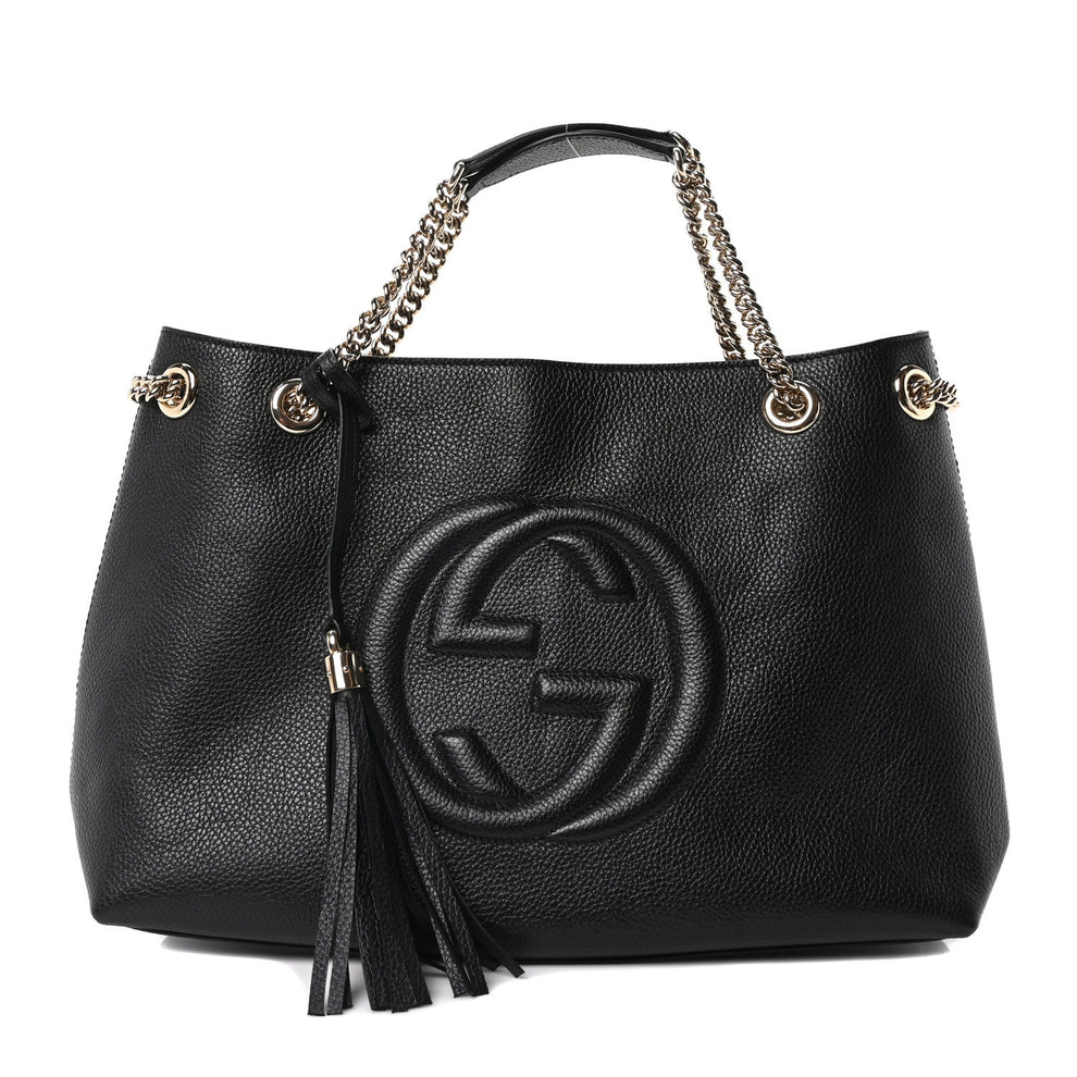 Pebbled Calfskin Medium Soho Chain Shoulder Bag Black