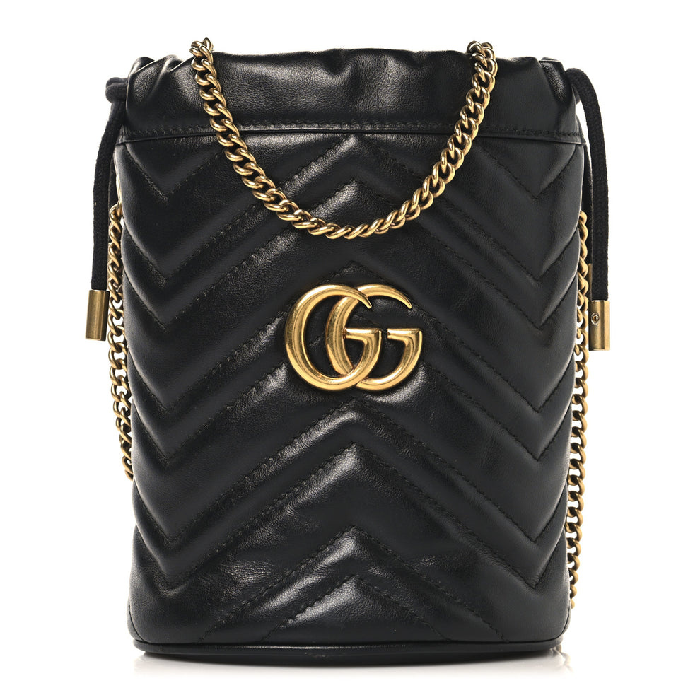 Calfskin Matelasse Mini GG Marmont 2.0 Bucket Bag Black