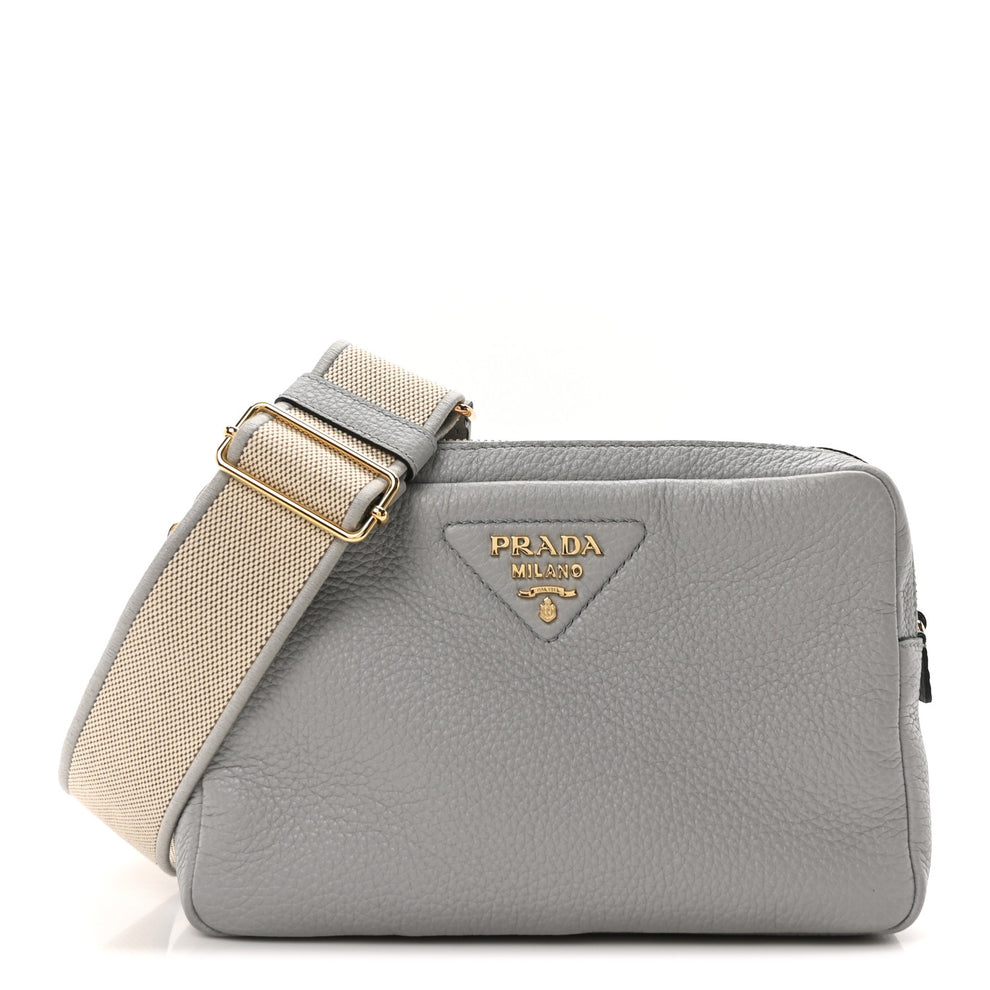 Vitello Daino Soft Medium Double Zip Shoulder Bag Ardesia