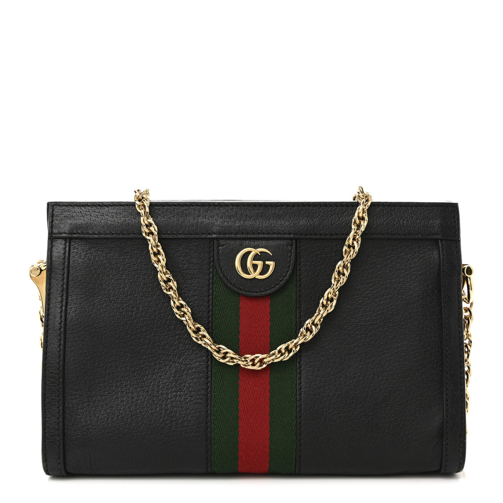 Calfskin GG Web Small Ophidia Chain Shoulder Bag Black