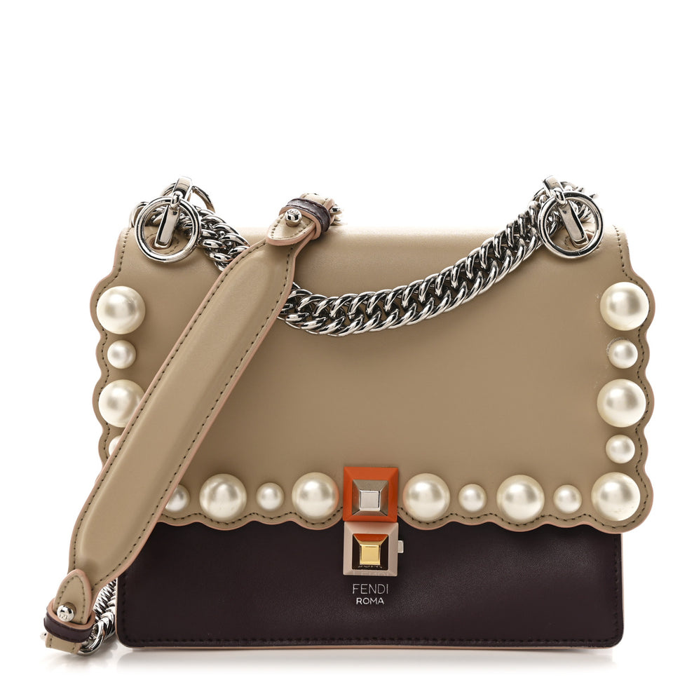 Vitello Liberty Scalloped Studded Pearl Small Kan I Shoulder Bag Black Cherry Amido