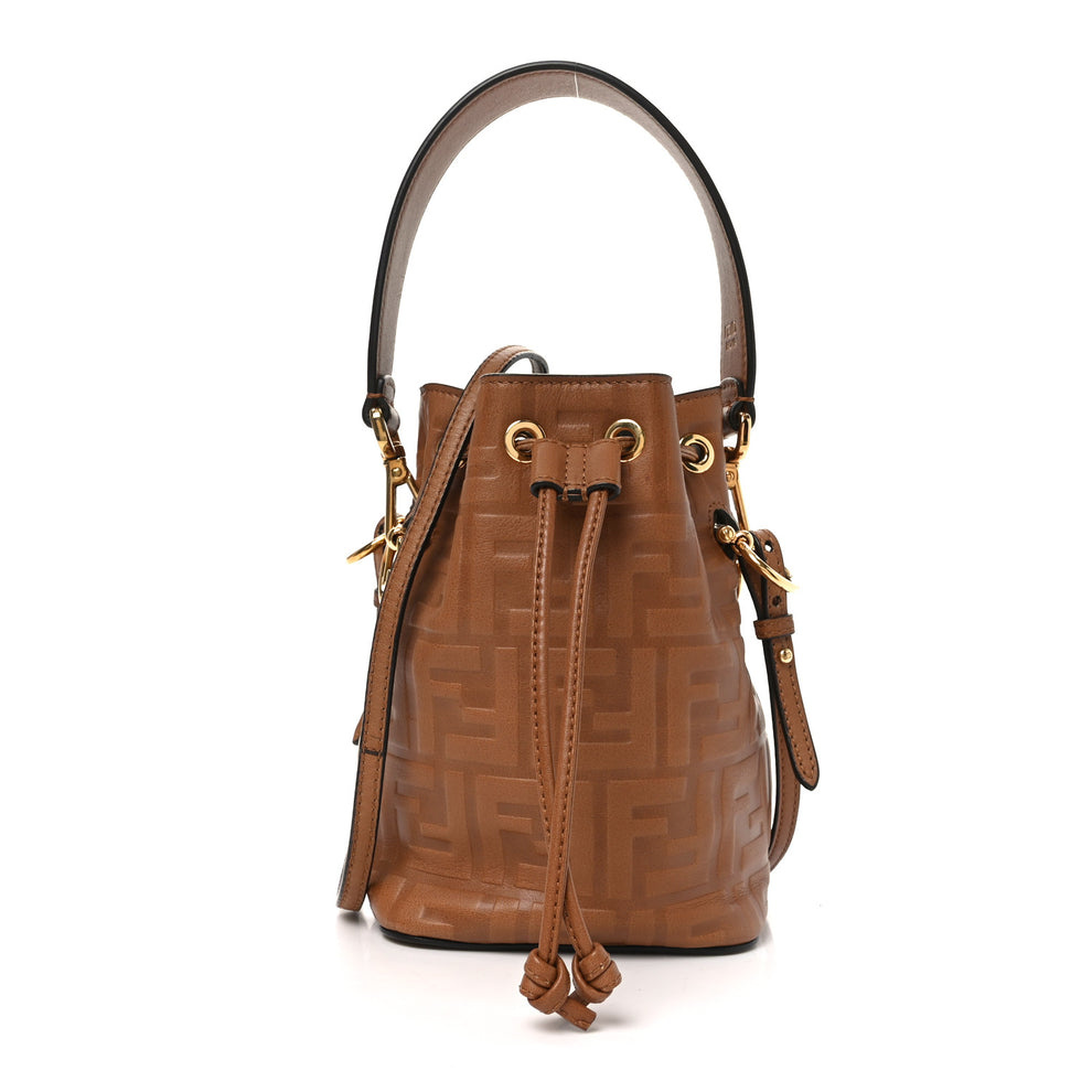Vitello Cristallo Nature F is Fendi FF 1974 Embossed Mini Mon Tresor Bucket Bag Cuoio