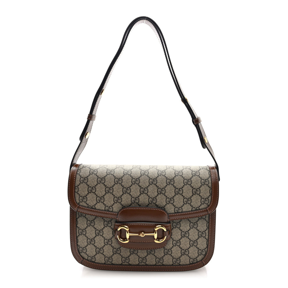 GG Supreme Monogram Horsebit 1955 Shoulder Bag Beige Brown Sugar