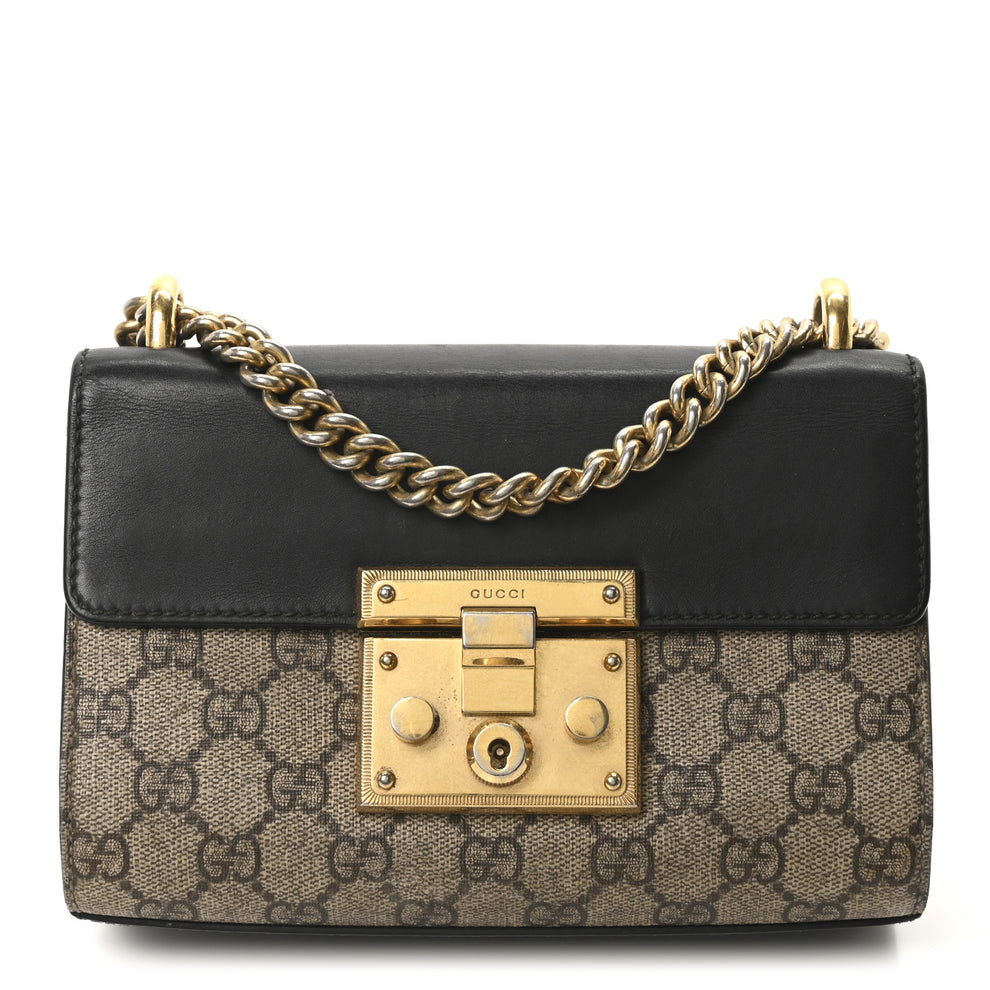 GG Supreme Monogram Calfskin Small Padlock Shoulder Bag Beige Black Cuir