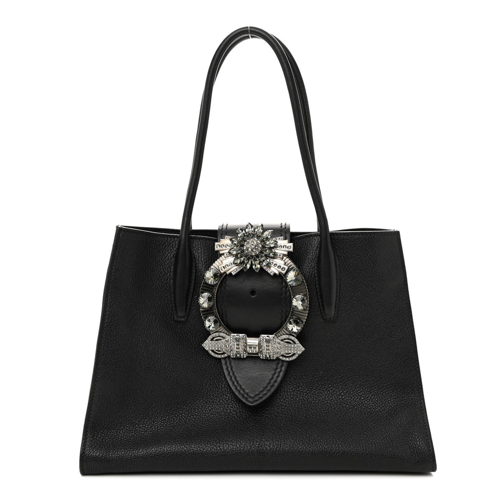 Goatskin Madras Soft Calf Crystal Embellished Tote Black