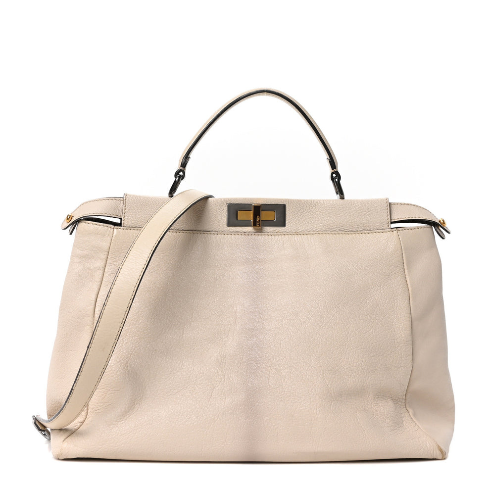 Goatskin Elaphe Large Peekaboo Iconic Satchel Latte Natural