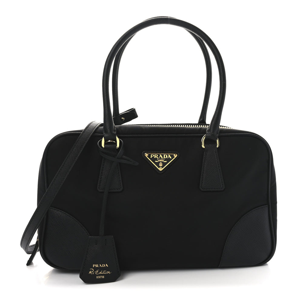 Re-Nylon Saffiano Medium Re-Edition 1978 Two Handle Bag Black