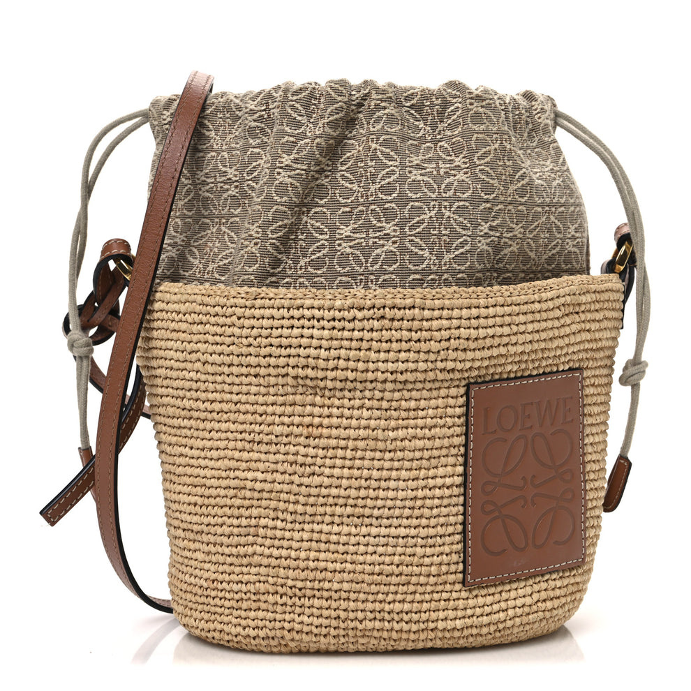 Calfskin Raffia Bucket Bag Natural Tan