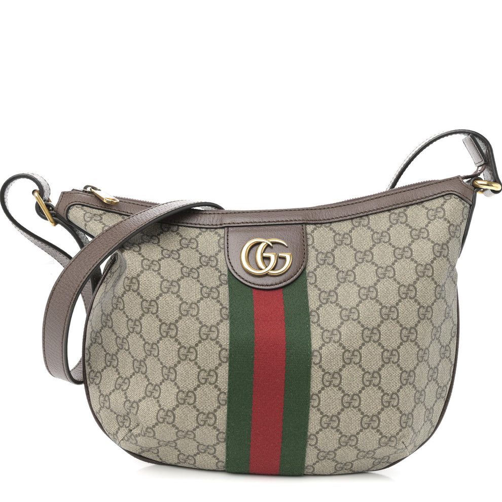 GG Supreme Monogram Web Small Ophidia Half Moon Hobo Brown