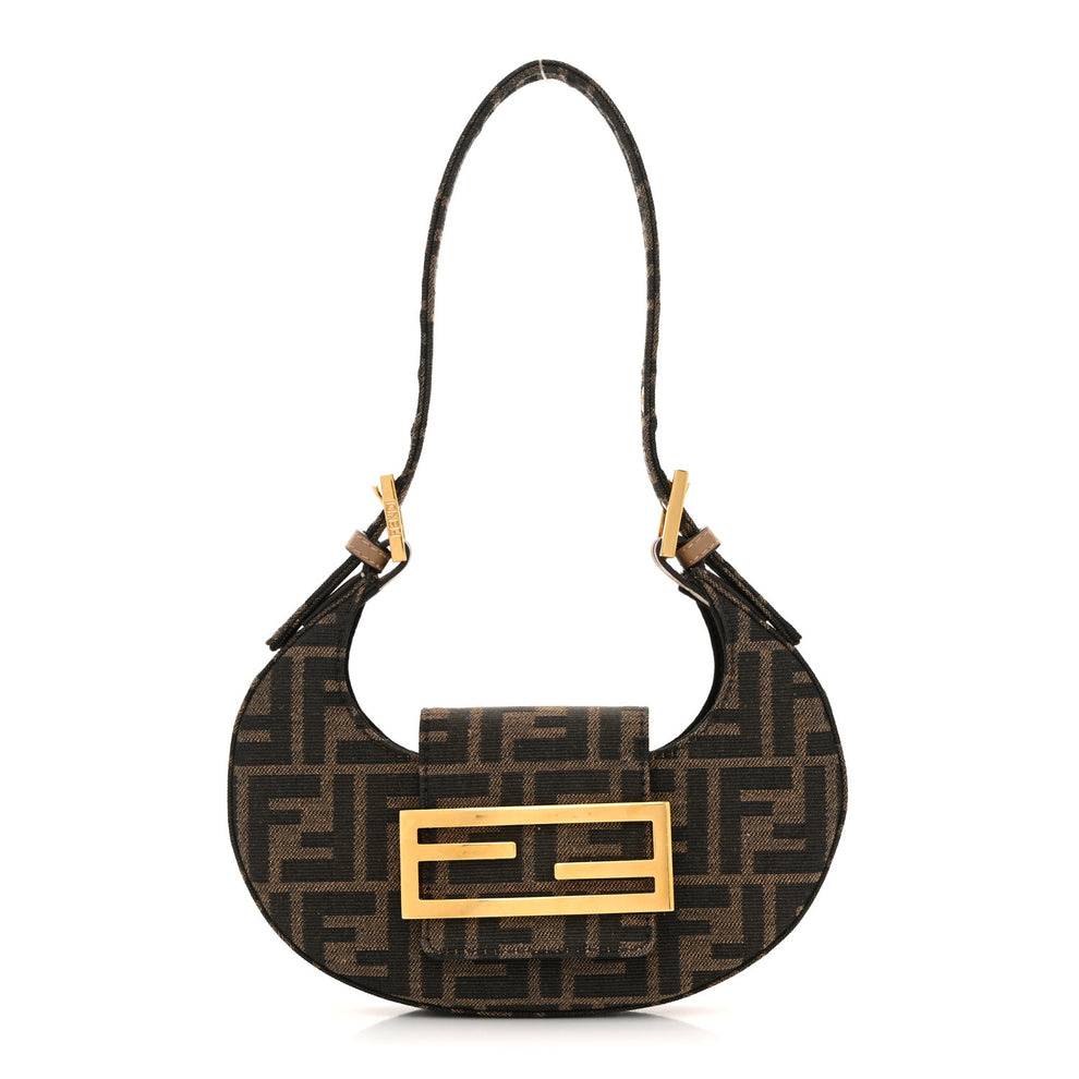 Fabric Jacquard FF 1974 Mini Cookie Hobo Bag Tobacco Moro