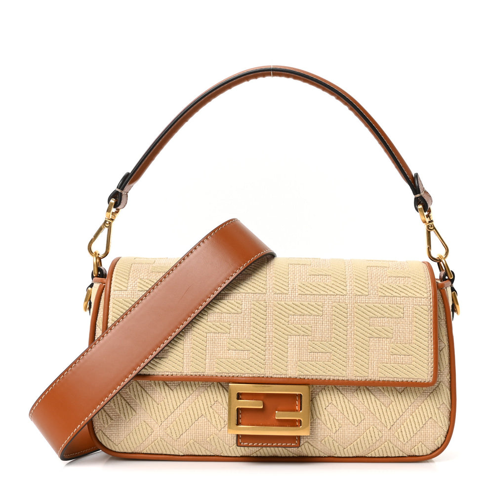 Raffia Vitello King Lucido FF Embroidered Baguette Alchemy Brandy