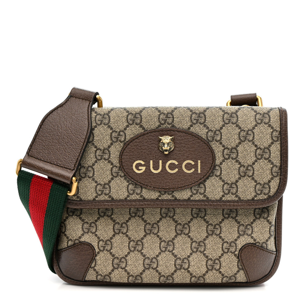 GG Supreme Monogram Web Small Neo Vintage Double Flap Messenger Bag Beige New Acero