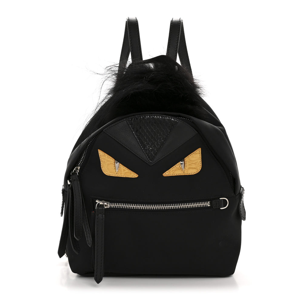 Nylon Vitello Dolce Goat Fox Fur Crocodile Monster Eyes Mini Backpack Black Sunflower