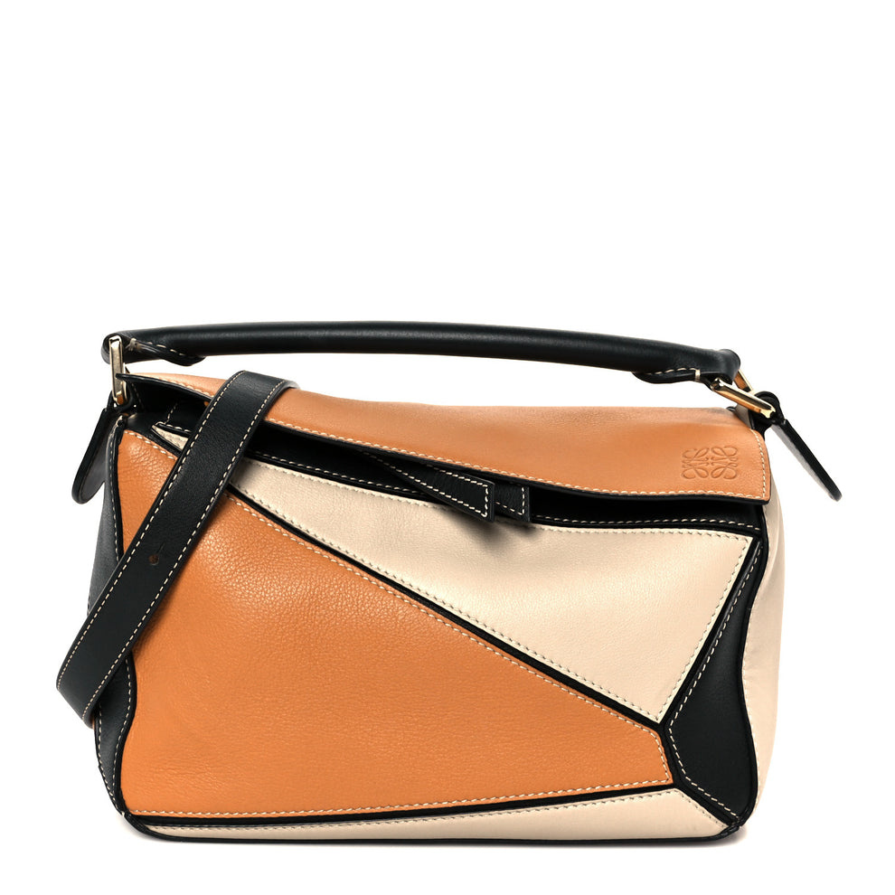 Calfskin Small Puzzle Bag Amber Light Oat Black