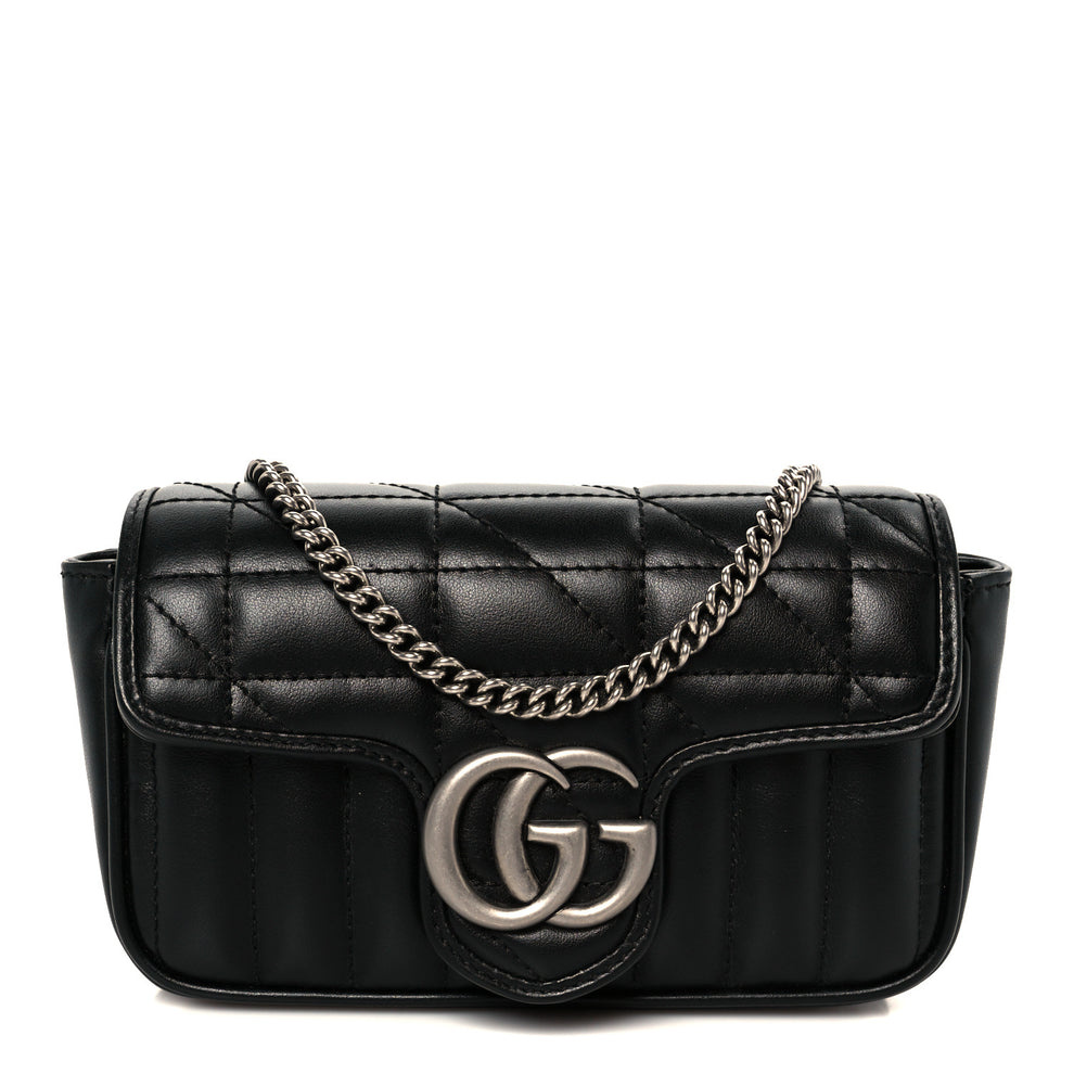 Calfskin Matelasse Aria Super Mini GG Marmont Shoulder Bag Black