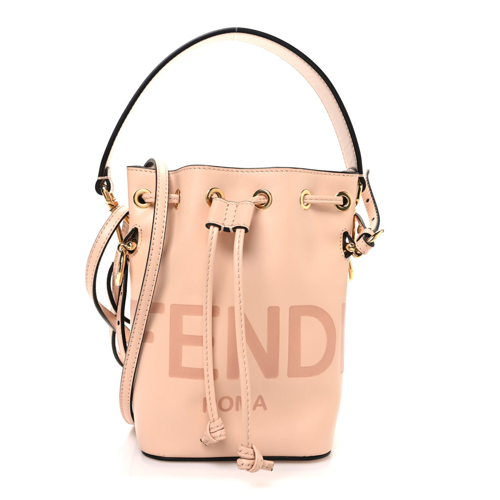 Vitello King F is Fendi Logo Embossed Mini Mon Tresor Bucket Bag Light Rose