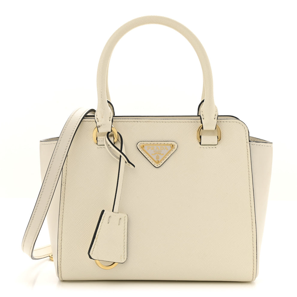 Saffiano Soft Calfskin Mini Zippered Tote White