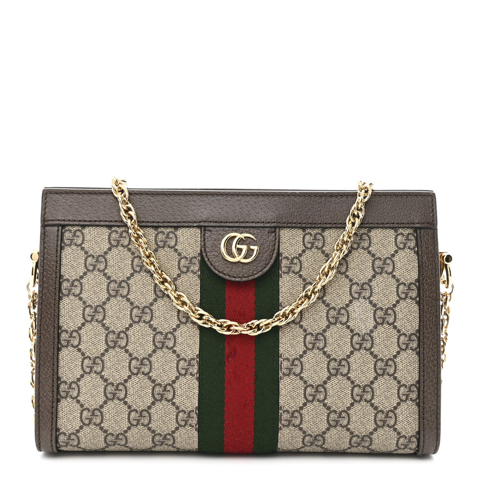 GG Supreme Monogram Web Small Ophidia Chain Shoulder Bag Brown