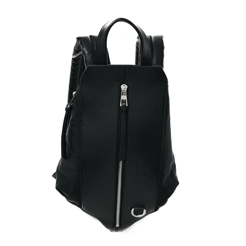 Calfskin Nylon Shell Backpack Black