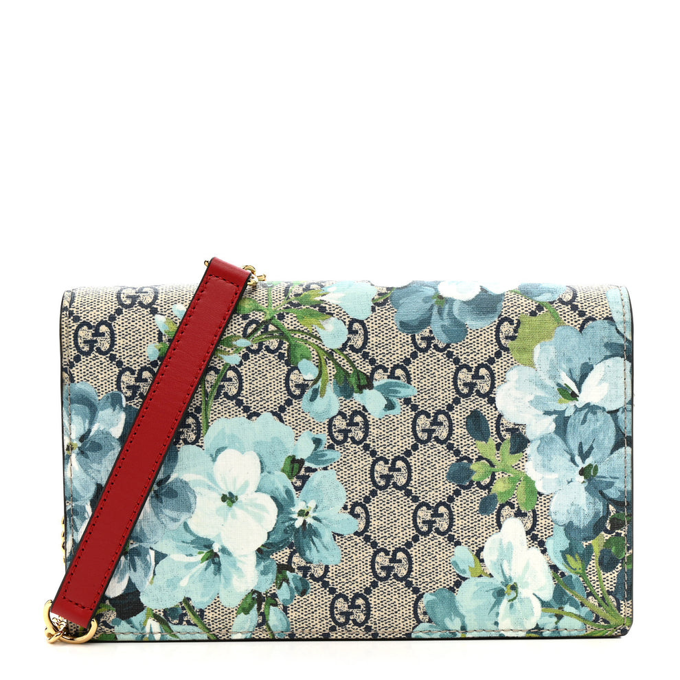 GG Supreme Monogram Blooms Chain Wallet Blue