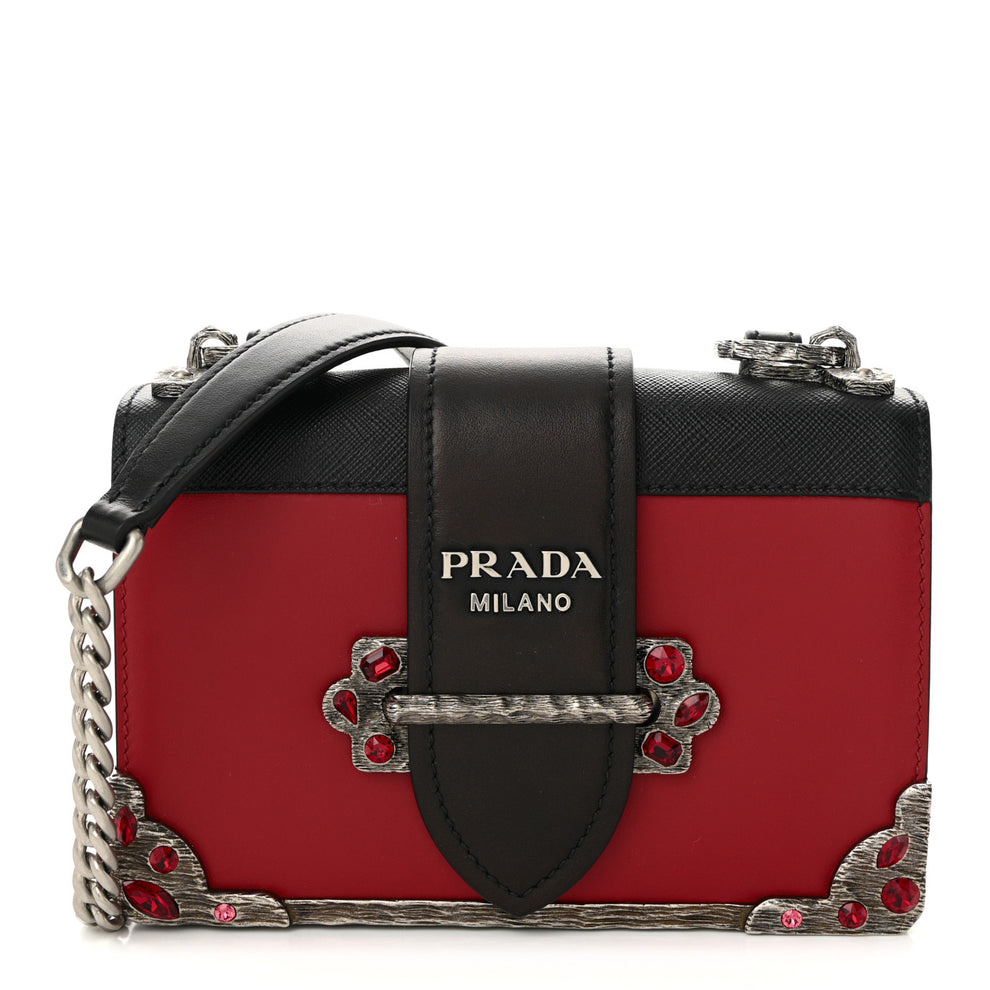 City Calfskin Saffiano Crystal Cahier Bag Fuoco Black