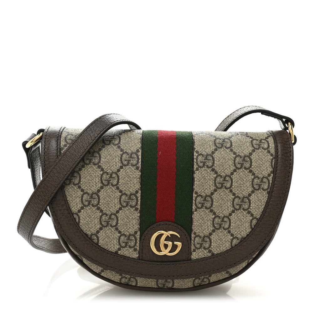 GG Supreme Monogram Textured Dollar Calfskin Web Mini Ophidia Flap Shoulder Bag Beige Ebony New Acero